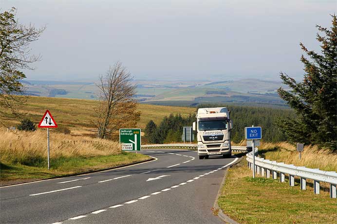 Looking down the A68 towards Jedburgh