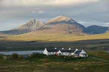 Cottages at Caol Ila with the Paps of Jura