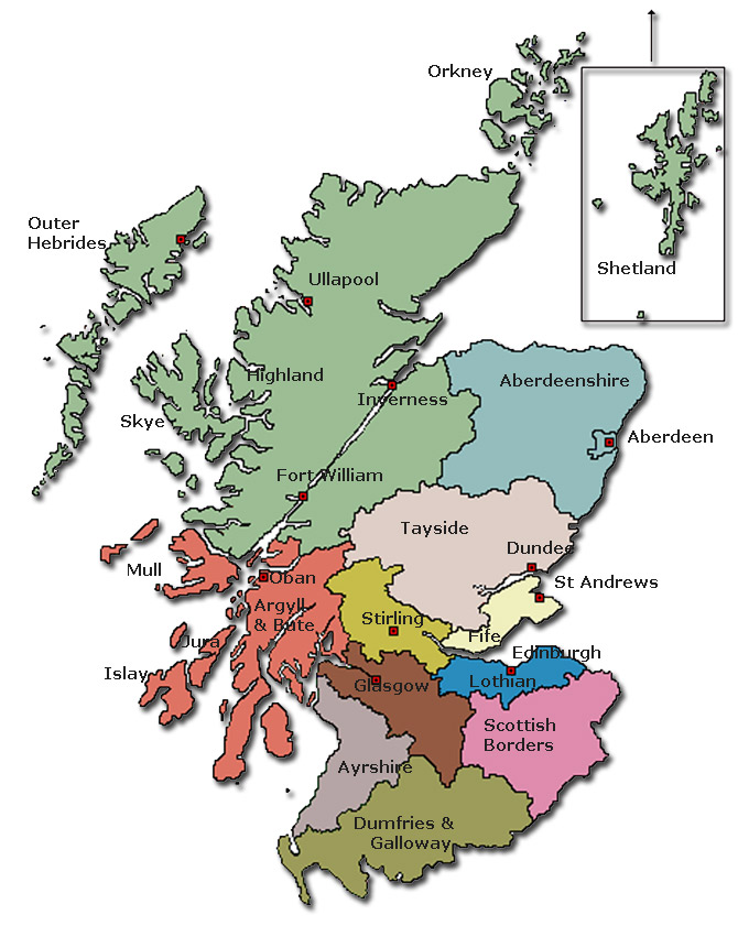 Scotland Map of Regions and Towns